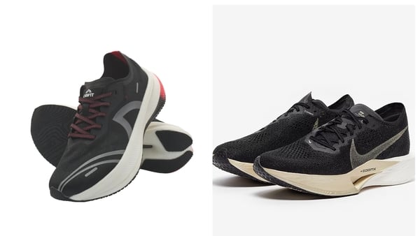 Lidl Crivit carbon played running shoe (L) and Nike Vaporfly 3 (R)