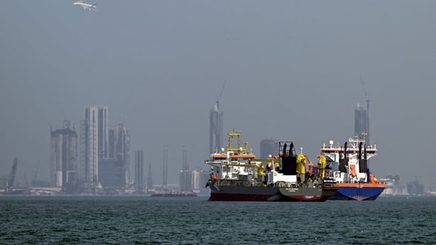 Commercial vessels are pictured offshore in Dubai 