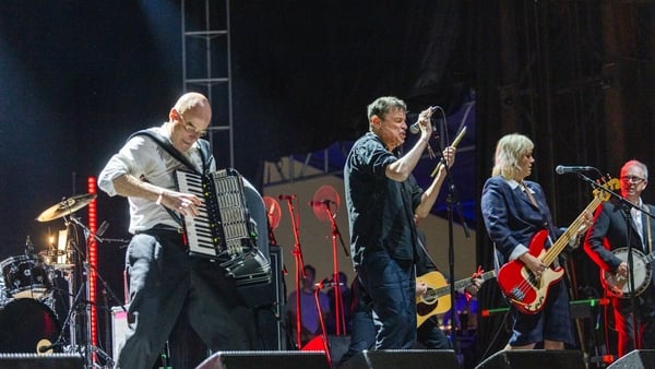CHICAGO, ILLINOIS - SEPTEMBER 19: James Fearnley and Spider Stacy of The Pogues perform at Riot Fest at Douglass Park on September 19, 2025 in Chicago, Illinois. (Photo by Barry Brecheisen/Getty Images)