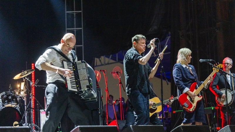 CHICAGO, ILLINOIS - SEPTEMBER 19: James Fearnley and Spider Stacy of The Pogues perform at Riot Fest at Douglass Park on September 19, 2025 in Chicago, Illinois. (Photo by Barry Brecheisen/Getty Images)