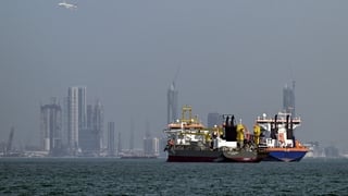 Commercial vessels are pictured offshore in Dubai