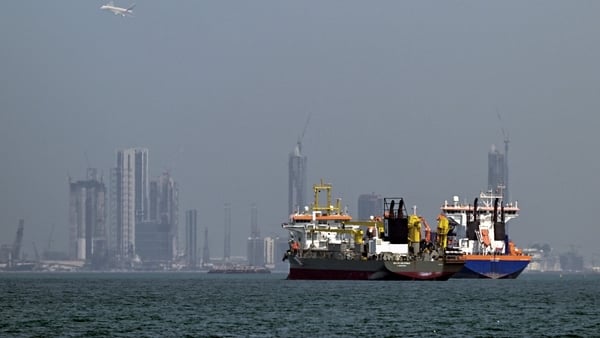 Commercial vessels are pictured offshore in Dubai