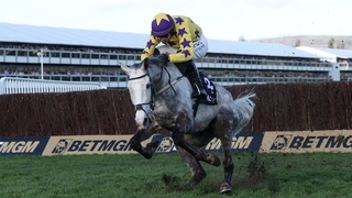 CHELTENHAM, ENGLAND - MARCH 11: Paul Townend riding Il Etait Temps jumps the last fence to win the BetMGM Queen Mother Champion Chase on Ladies Day during day two of the Cheltenham Festival at Cheltenham Racecourse on March 11, 2026 in Cheltenham, England