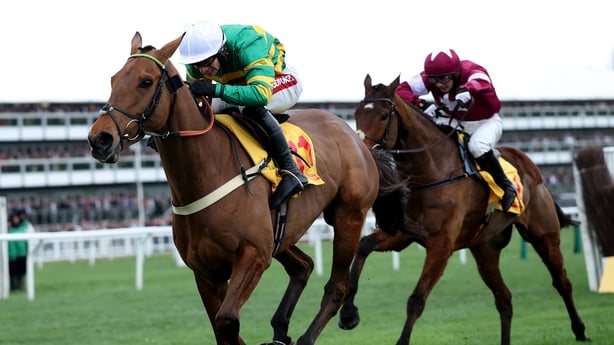 CHELTENHAM, ENGLAND - MARCH 12: Ben Jones riding Meetmebythesea to victory in the Jack Richards Novices' Limited Handicap Chase on the third day of the Cheltenham Festival at Cheltenham Racecourse on March 12, 2026 in Cheltenham, England. (Photo by Michael Steele/Getty Images)
