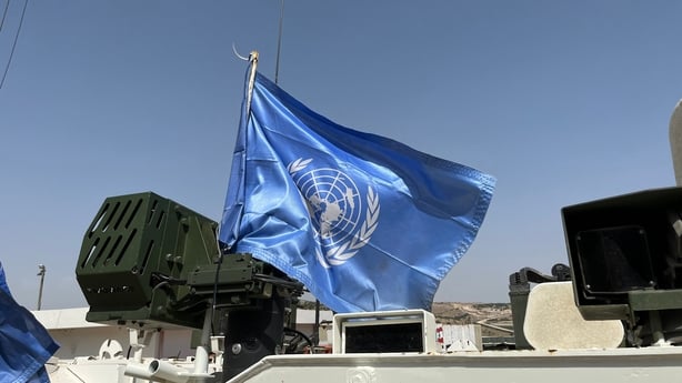 The UNIFIL flag used on all installations, vehicles and checkpoints