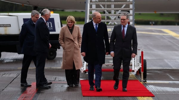 British Prime Minister Keir Starmer is received by Ireland's Prime Minister (Taoiseach) Micheal Martin upon his arrival, ahead of the UK–Ireland Summit, in Cork, Ireland, March 12, 2026. REUTERS/Cathal McNaughton/Pool