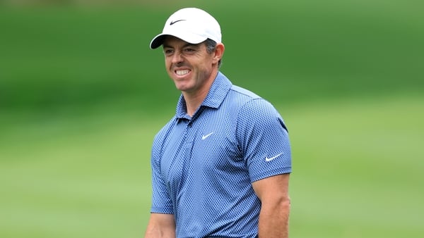 PONTE VEDRA BEACH, FLORIDA - MARCH 12: Rory McIlroy of Northern Ireland reacts to his second shot on the 1st hole during the first round of THE PLAYERS Championship 2026 at THE PLAYERS Stadium course at TPC Sawgrass on March 12, 2026 in Ponte Vedra Beach,