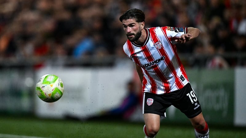 19 September 2025; Brandon Fleming of Derry City during the SSE Airtricity Men's Premier Division match between Derry City and Shelbourne at The Ryan McBride Brandywell Stadium in Derry. Photo by Ramsey Cardy/Sportsfile