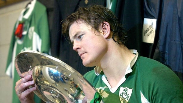 18 March 2006; Ireland captain Brian O'Driscoll with the Triple Crown after the game. RBS 6 Nations 2006, England v Ireland, Twickenham, England. Picture credit: Brendan Moran / SPORTSFILE