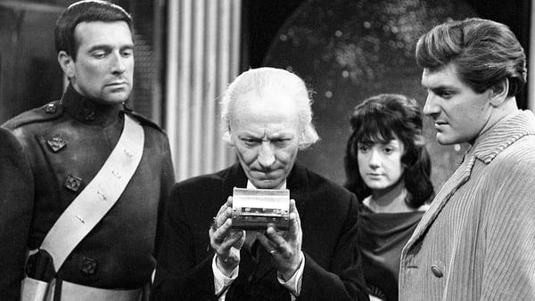(L-R) Nicholas Courtney as Bret Vyon, William Hartnell as The Doctor, Adrienne Hill as Katriana, and Peter Purves as Steven in The Devil's Planet Photo: BBC