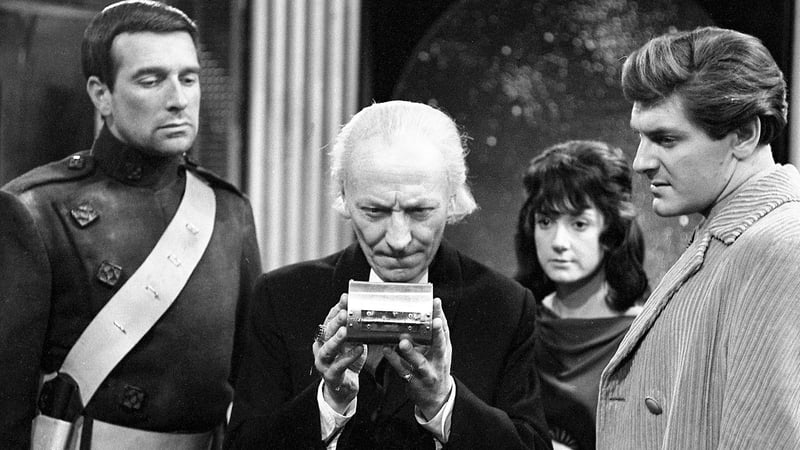 (L-R) Nicholas Courtney as Bret Vyon, William Hartnell as The Doctor, Adrienne Hill as Katriana, and Peter Purves as Steven in The Devil's Planet Photo: BBC