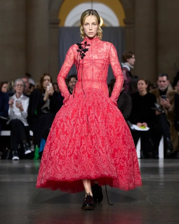 Coral and peach toned blushes were used at Erdem to tie in with colours of the clothing (Jason Lloyd Evans/PA)