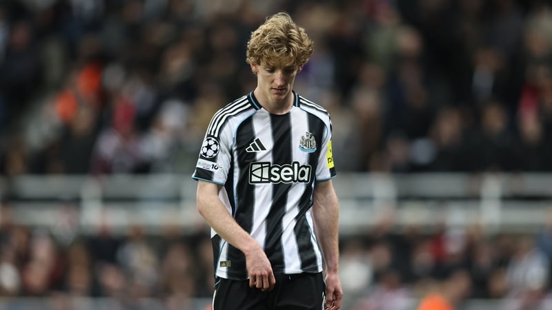 Anthony Gordon of Newcastle United plays during the UEFA Champions League Round of 16, 1st Leg match between Newcastle United and FC Barcelona at St. James's Park in Newcastle, on March 10, 2026.