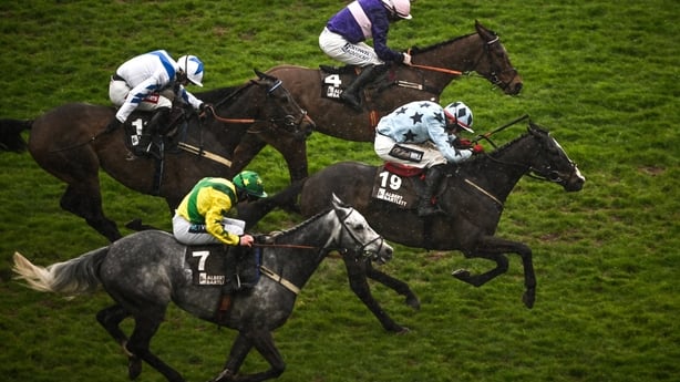 Johnny's Jury, 7, with Gavin Sheehan up, on their way to winning the Albert Bartlett Novices' Hurdle on day four of the 2026 Cheltenham Racing Festival at Prestbury Park in Cheltenham, England.