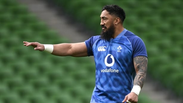 13 March 2026; Bundee Aki during an Ireland Rugby captain's run at the Aviva Stadium in Dublin. Photo by Brendan Moran/Sportsfile