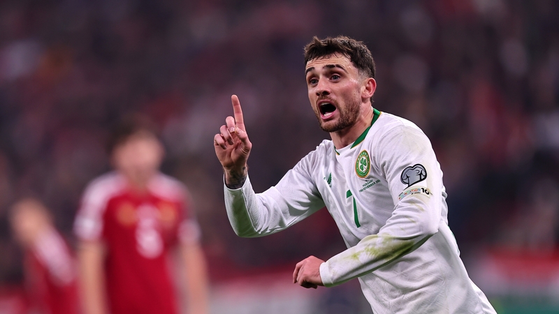 BUDAPEST, HUNGARY - NOVEMBER 16: Troy Parrott of Republic of Ireland celebrates scoring his team's second goal during the FIFA World Cup 2026 qualifier match between Hungary and Republic of Ireland at on November 16, 2025 in Budapest, Hungary. (Photo by D