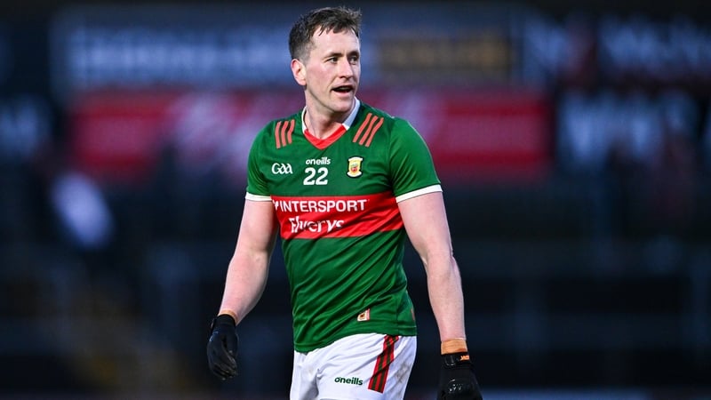 24 February 2024; Cillian O'Connor of Mayo during the Allianz Football League Division 1 match between Tyrone and Mayo at O'Neills Healy Park in Omagh, Tyrone. Photo by Ben McShane/Sportsfile