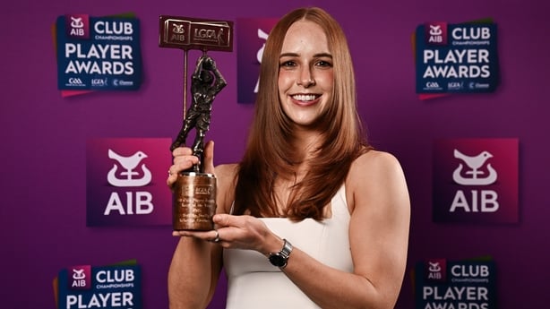 13 March 2026; Siobhán Divilly of Kilkerrin-Clonberne, Galway, with her 2025/26 AIB Club Ladies Football Team of the Year award during the AIB Club Player Awards at Croke Park in Dublin. The event marked the second time that the four codes of Hurling, Football, Camogie, and Ladies Football were cele