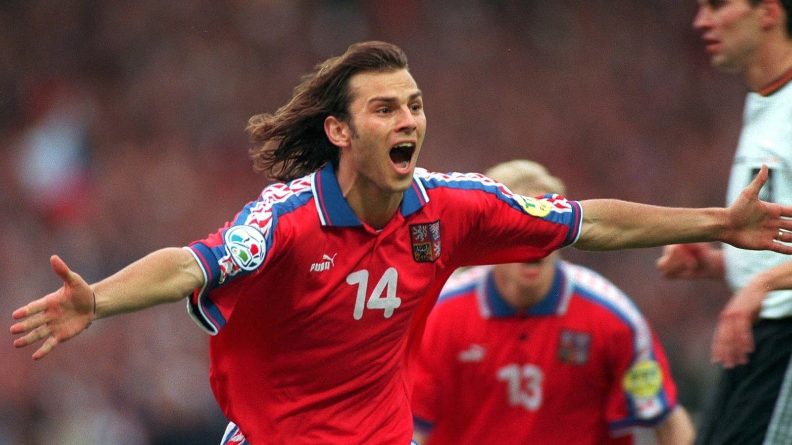 Patrick Berger celebrates putting Czech Republic ahead in the Euro 96 final