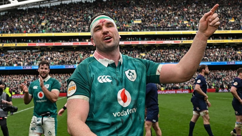 14 March 2026; Tadhg Beirne of Ireland after his side's victory in the Guinness 6 Nations Rugby Championship match between Ireland and Scotland at the Aviva Stadium in Dublin. Photo by Ramsey Cardy/Sportsfile