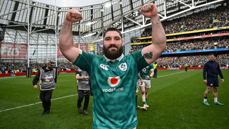 14 March 2026; Tom O’Toole of Ireland after his side's victory in the Guinness 6 Nations Rugby Championship match between Ireland and Scotland at the Aviva Stadium in Dublin. Photo by Ramsey Cardy/Sportsfile