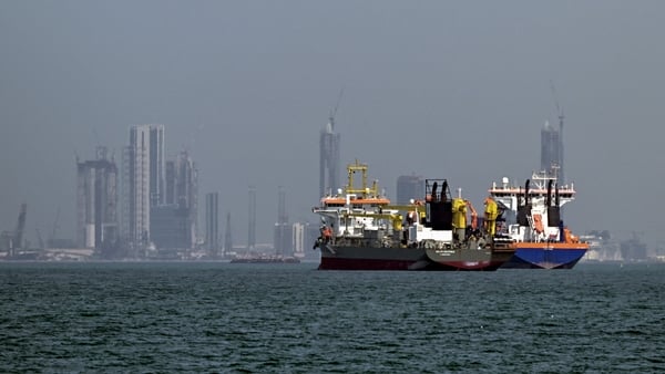 Commercial vessels are pictured offshore in Dubai