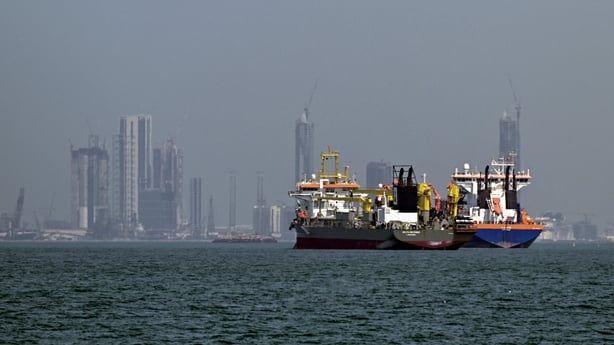 Commercial vessels are pictured offshore in Dubai