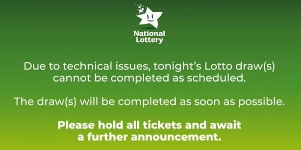A technical issue message from the National Lottery