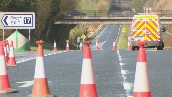 A section of a main road is cordoned off following a road crash in Co Westmeath