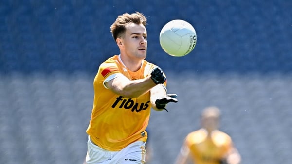 Dominic McEnhill of Antrm during the Tailteann Cup semi-final match between Antrim and Laois at Croke Park in Dublin