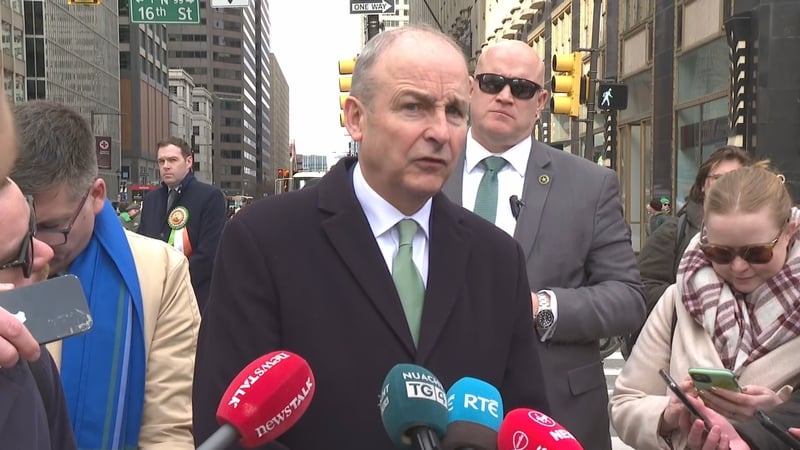 Taoiseach Micheál Martin speaking in Philadelphia