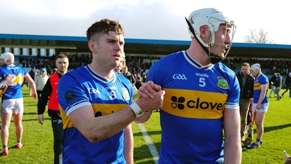Conor Stakelum and Eoghan Connolly of Tipperary after the Allianz Hurling League Division 1A match between Waterford and Tipperary at Azzuri Walsh Park in Waterford.