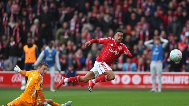 Dan Ndoye of Nottingham Forest scores a goal which is later disallowed due to offside after a VAR review during the Premier League match between Nottingham Forest and Fulham at City Ground on March 15, 2026 in Nottingham, England.