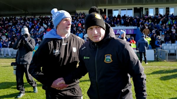 Waterford manager Peter Queally and Tipperary manager Liam Cahill shake hands after during the Allianz Hurling League Division 1A match between Waterford and Tipperary at Azzuri Walsh Park in Waterford.