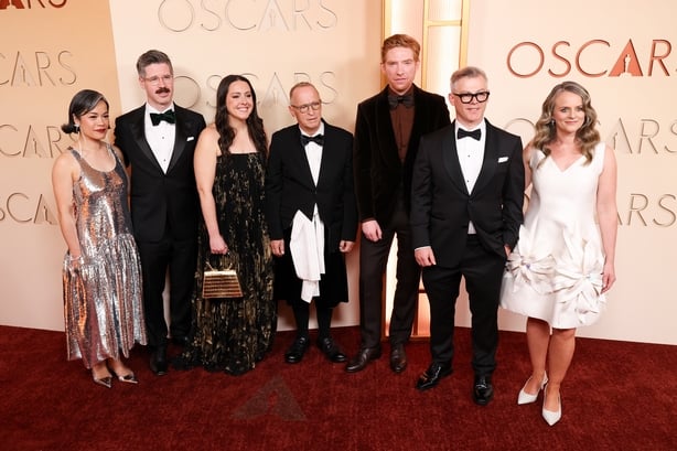 Jenny Kelly, John Kelly, Tara Lawall, David Sedaris, Domhnall Gleeson, Andrew Freedman and Tiffany Hodder Freeman at the 98th Annual Oscars held at Dolby Theatre on March 15, 2026 in Hollywood, California. (Photo by JC Olivera/WWD via Getty Images)