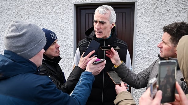 15 March 2026; Donegal manager Jim McGuinness is interviewed after the Allianz Football League Division 1 match between Roscommon and Donegal at King & Moffatt Dr Hyde Park in Roscommon. Photo by Seb Daly/Sportsfile