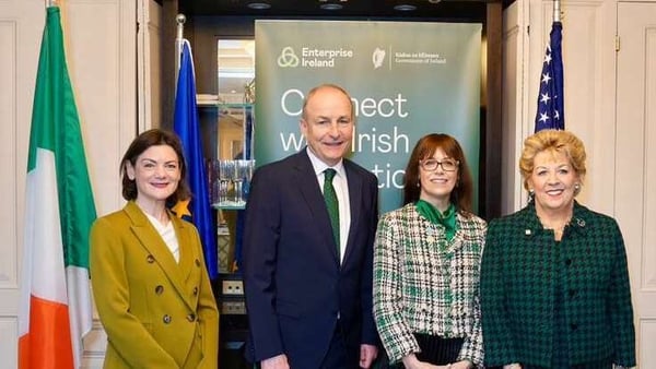 LR - Niamh Gallagher AWS Country Lead Ireland Taoiseach Micheal Martin Jenny Melia CEO of Enterprise Ireland Ambassador Geraldine Byrne Nason Irish Ambassador to the United States