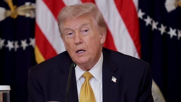 US President Donald Trump speaks during a lunch with the Trump Kennedy Center Board Members in the East Room of the White House