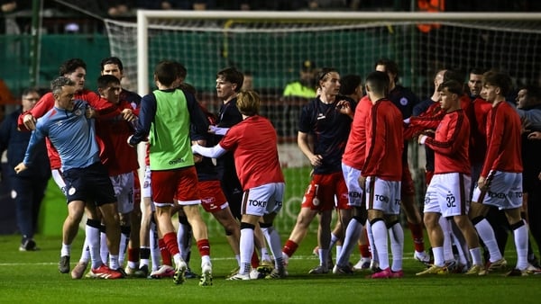 k16 March 2026; Shelbourne and Bohemians staff tussle before the SSE Airtricity Men's Premier Division match between Shelbourne and Bohemians at Tolka Park in Dublin. Photo by Paul Phelan/Sportsfile