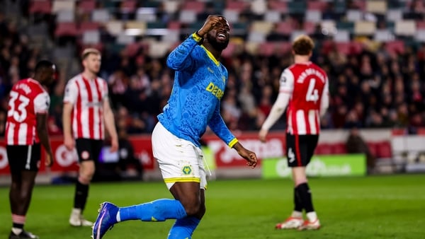 Tolu Arokodare of Wolves after scoring against Brentford in Premier League, March 2026