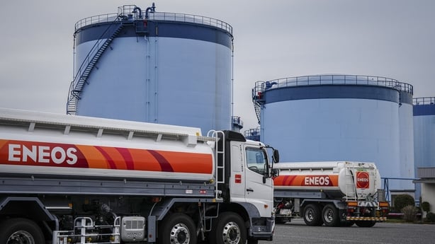 ank lorries are seen at an oil terminal in Yokohama, Kanagawa prefecture on March 17, 2026. Oil prices resumed their push higher on March 17