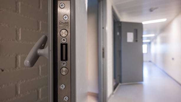 A view of cell doors at Anstalten Rosersberg prison in sweden