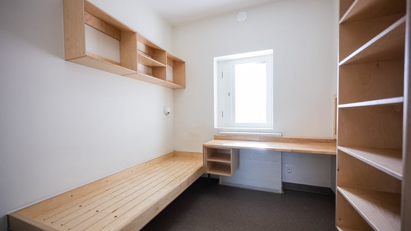 Interior of a cell at Anstalten Rosersberg prison in sweden