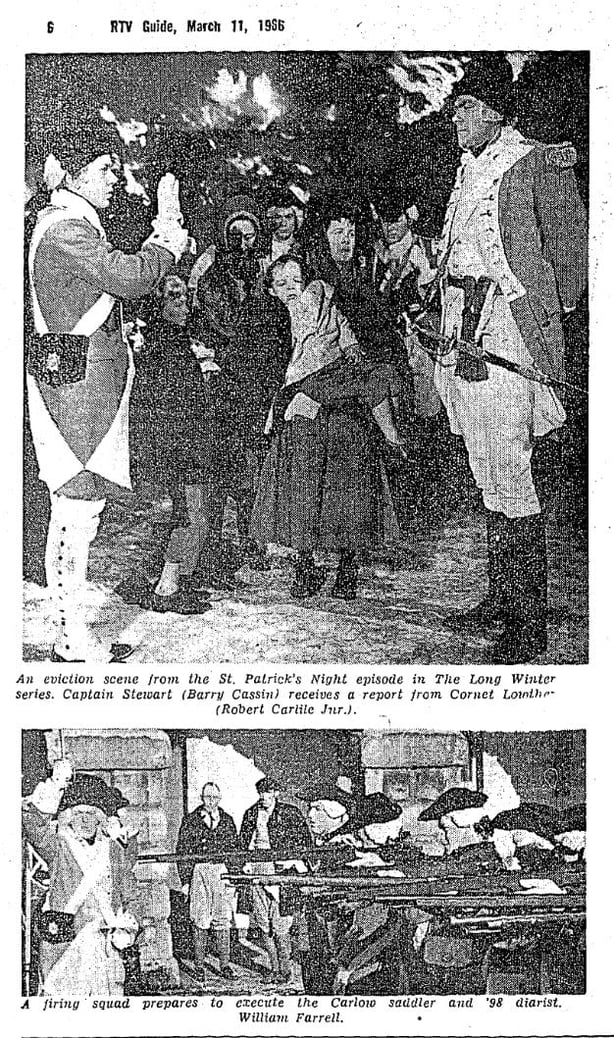 Scenes from When do you die - friend? from 1966 showing incidents from the 1798 rebellion 