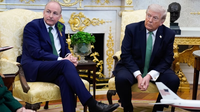 US President Donald Trump, right, and Micheal Martin,during a meeting in the Oval Office of the White House in Washington, DC
