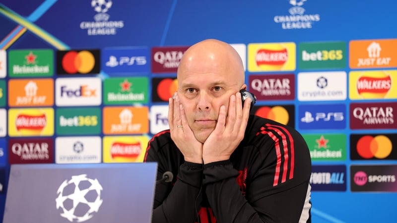 KIRKBY, ENGLAND - MARCH 17: Arne Slot, Manager of Liverpool, speaks to the media during a press conference ahead of the UEFA Champions League 2025/26 Round of 16 Second Leg match between Liverpool and Galatasaray A.S. at AXA Training Centre on March 17, 2