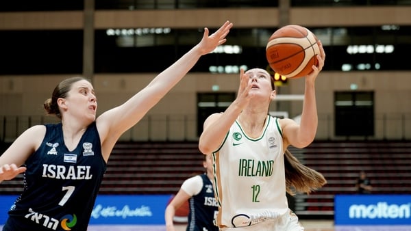 Abigail Rafferty of Ireland in action against Gili Elsner of Israel during the FIBA Women's EuroBasket 2027 Qualifiers Group A match between Ireland and Israel at Komandas Sporta Spelu Halle in Riga, Latvia.