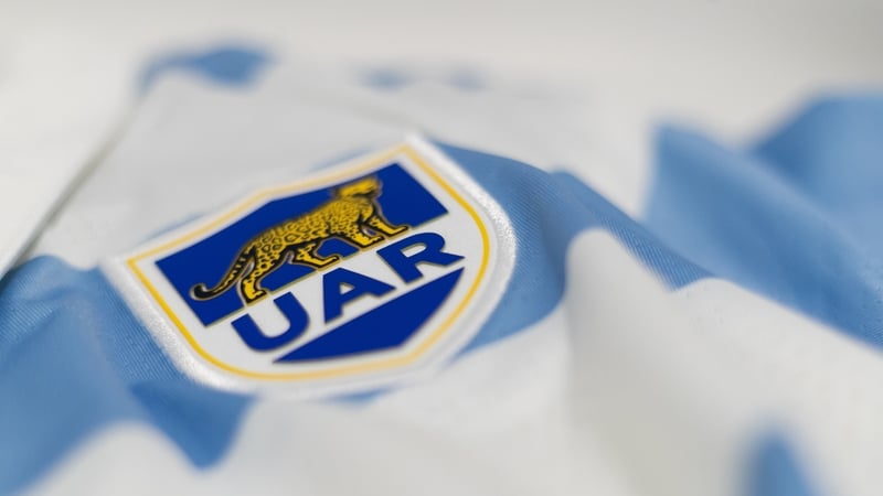 A detailed view of UAR badge on the Argentinian shirt inside the changing room is seen prior to the Autumn International match between England and Argentina at Twickenham Stadium on November 6, 2022 in London, England.