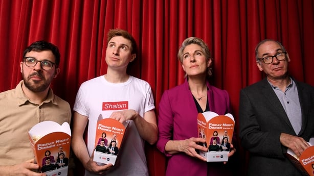 Paul Ritter, Tom Rosenthal, Simon Bird and Tamsin Greig attend the "Friday Night Dinner" photocall 