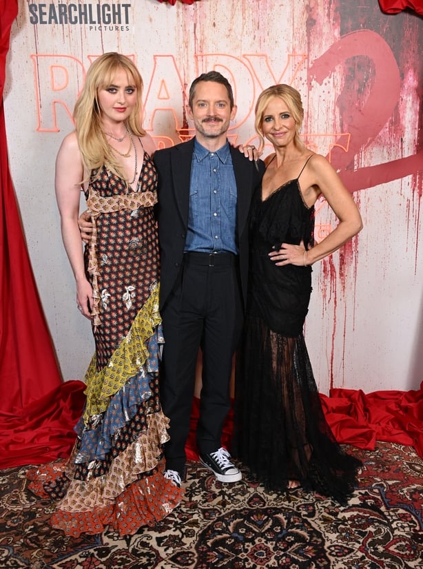 AUSTIN, TEXAS - MARCH 13: (L-R) Kathryn Newton, Elijah Wood and Sarah Michelle Gellar attend "Ready Or Not 2: Here I Come" at SXSW 2026 on March 13, 2026 in Austin, Texas. (Photo by Daniel Boczarski/Getty Images for Searchlight Pictures)